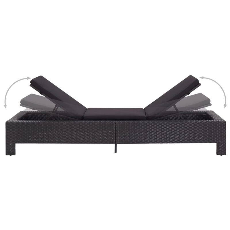 vidaXL PE Rattan Sunbed Large Multi-Position Backrest in Black