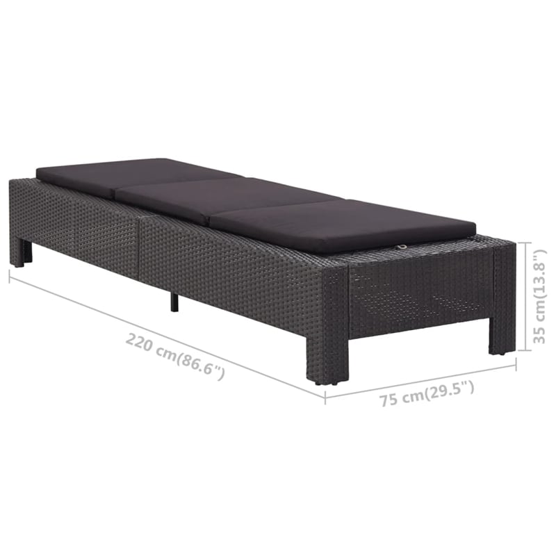vidaXL PE Rattan Sunbed Large Multi-Position Backrest in Black