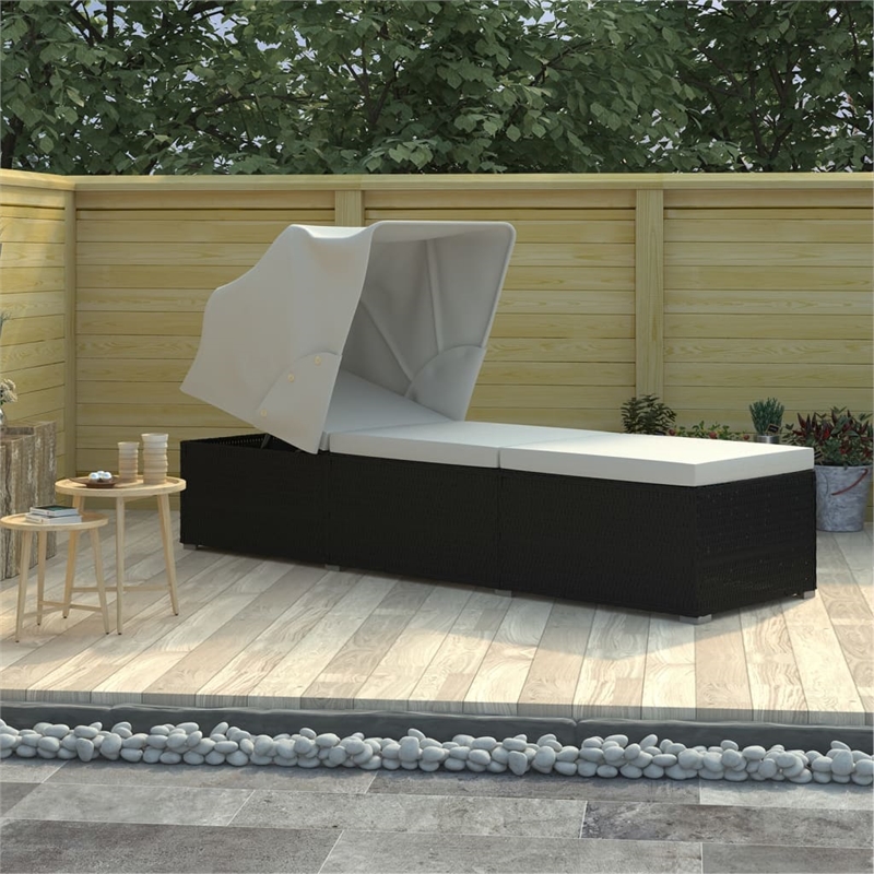 vidaXL PE Rattan Sun Lounger Standard Foldable in Black & Cream