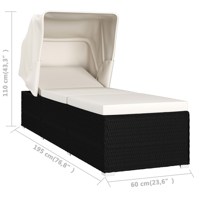 vidaXL PE Rattan Sun Lounger Standard Foldable in Black & Cream
