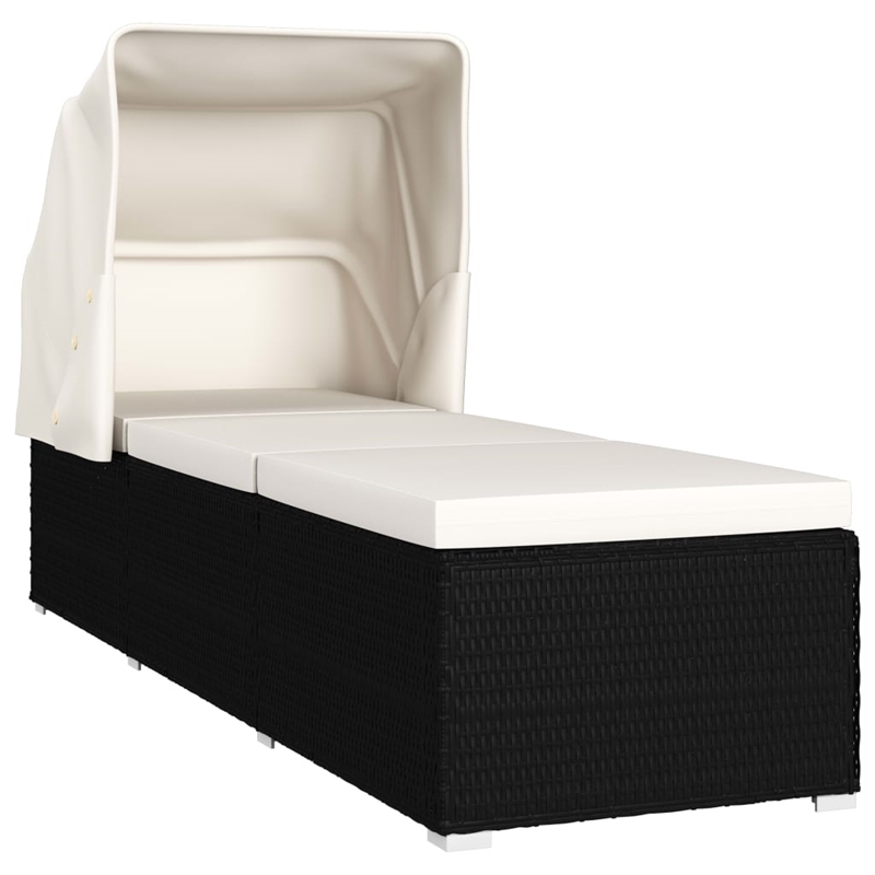 vidaXL PE Rattan Sun Lounger Standard Foldable in Black & Cream