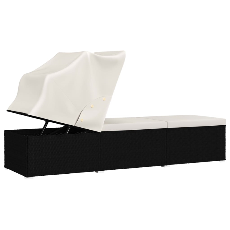 vidaXL PE Rattan Sun Lounger Standard Foldable in Black & Cream