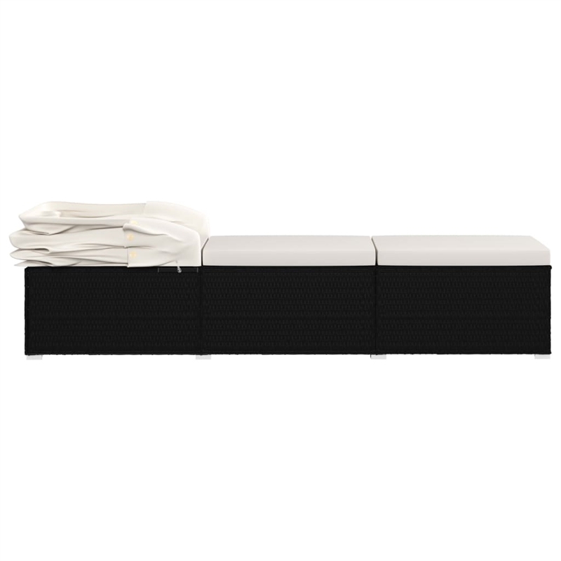 vidaXL PE Rattan Sun Lounger Standard Foldable in Black & Cream