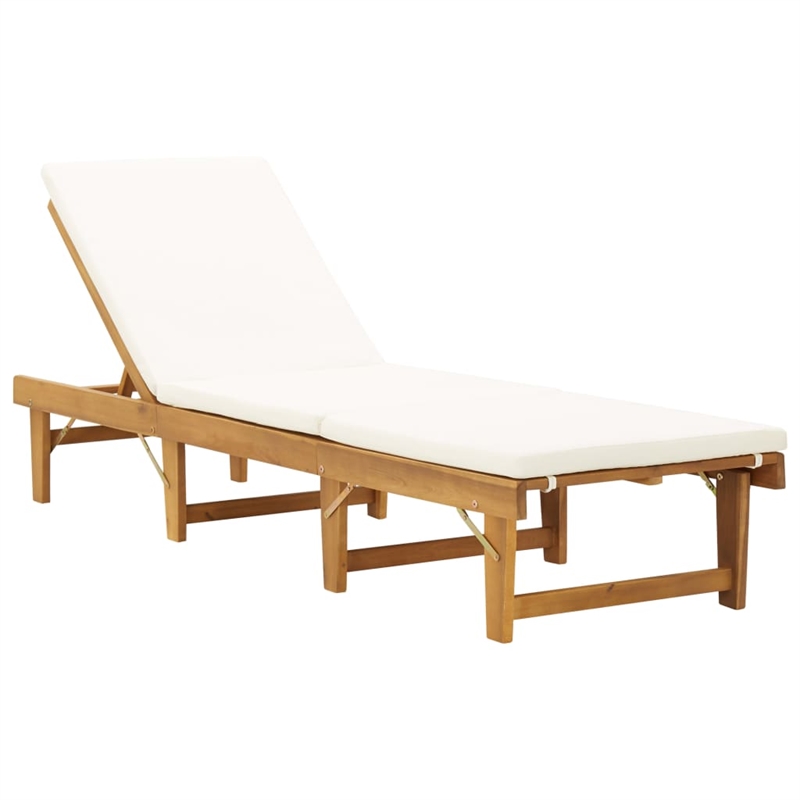 vidaXL Solid Acacia Sun Lounger Cream White in Natural Wood Color