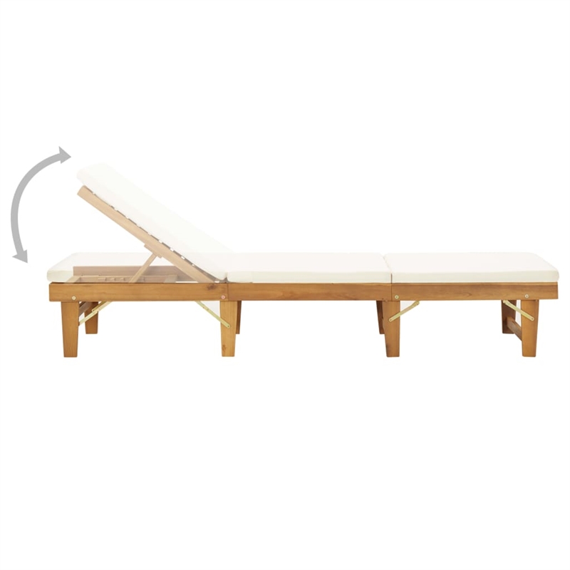 vidaXL Solid Acacia Sun Lounger Cream White in Natural Wood Color