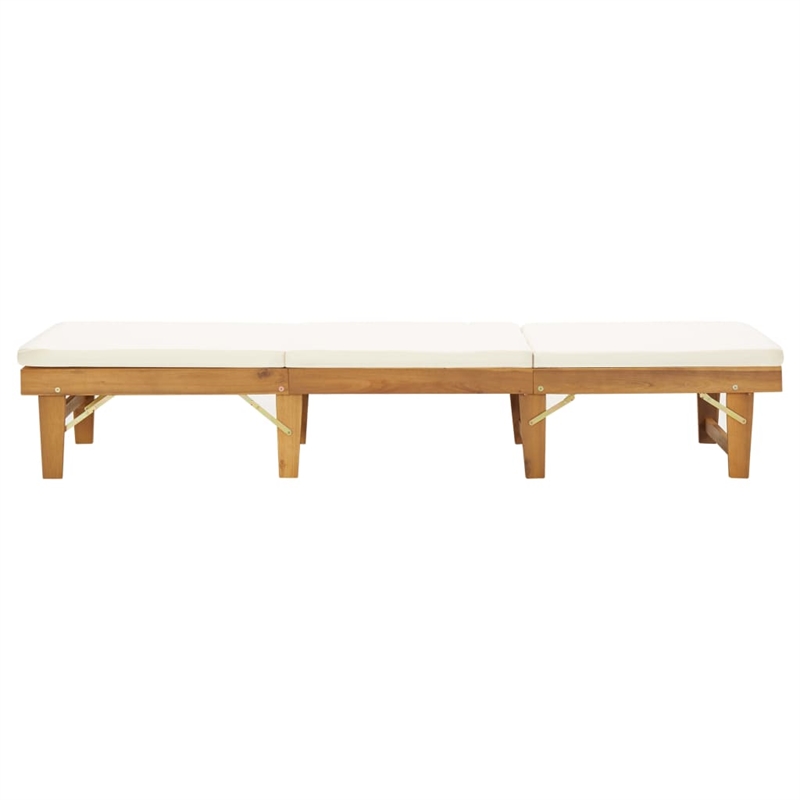 vidaXL Solid Acacia Sun Lounger Cream White in Natural Wood Color