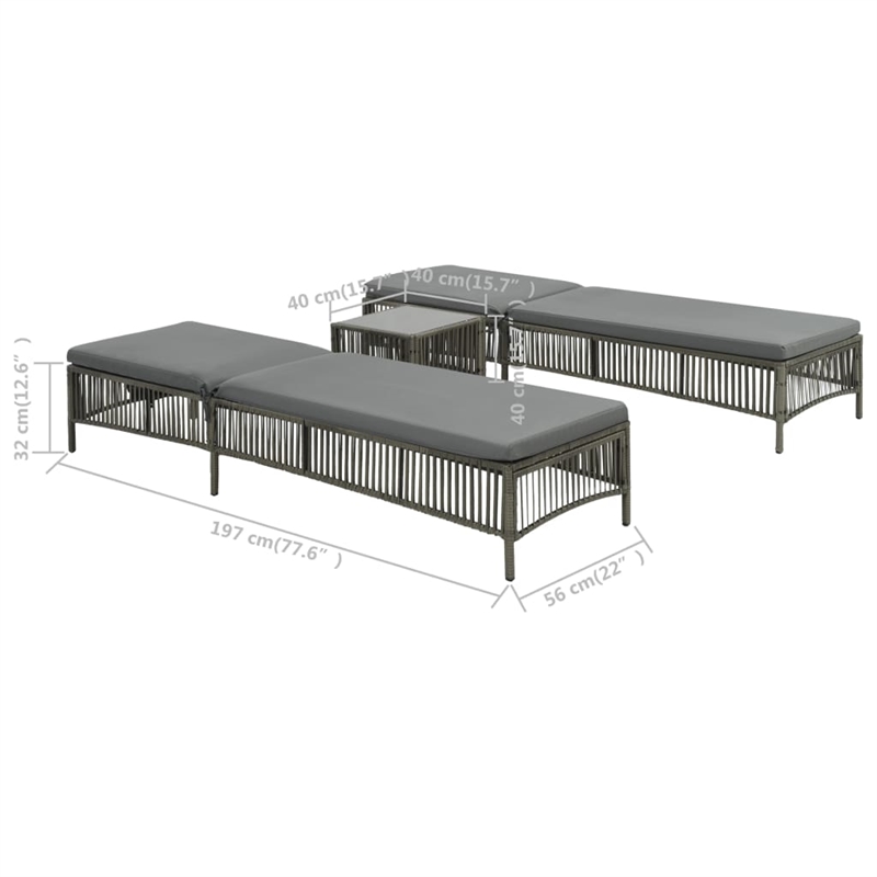 vidaXL PE Rattan & Steel Sunlounger Set of 2 in Gray