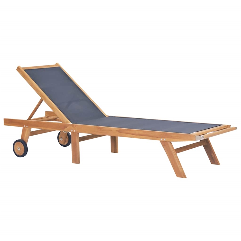 vidaXL Teak & Textilene Sun Lounger in Teak & Black