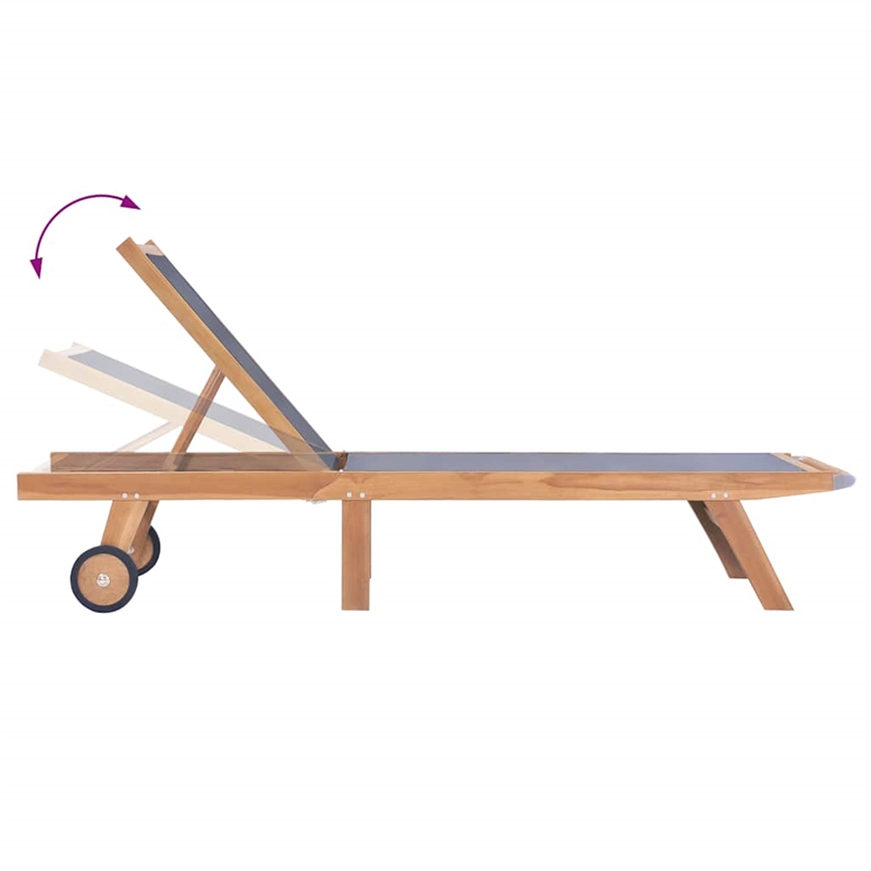 vidaXL Teak & Textilene Sun Lounger in Teak & Black