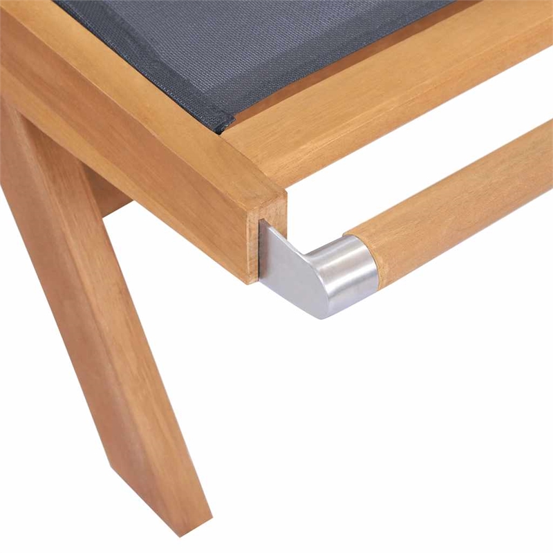 vidaXL Teak & Textilene Sun Lounger in Teak & Black
