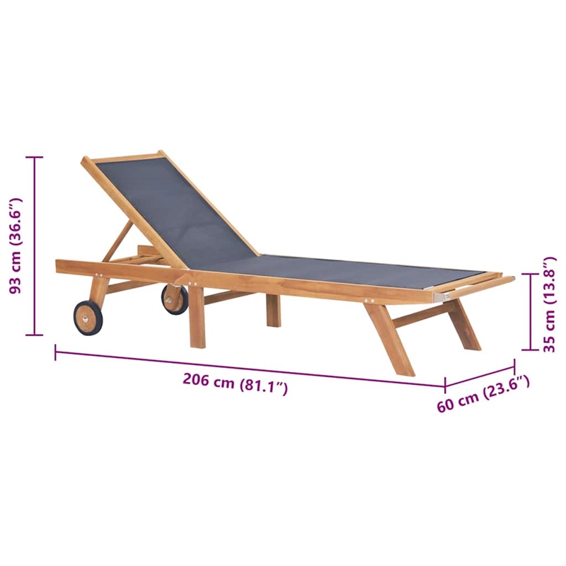 vidaXL Teak & Textilene Sun Lounger in Teak & Black