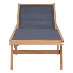 vidaXL Teak & Textilene Sun Lounger in Teak & Black