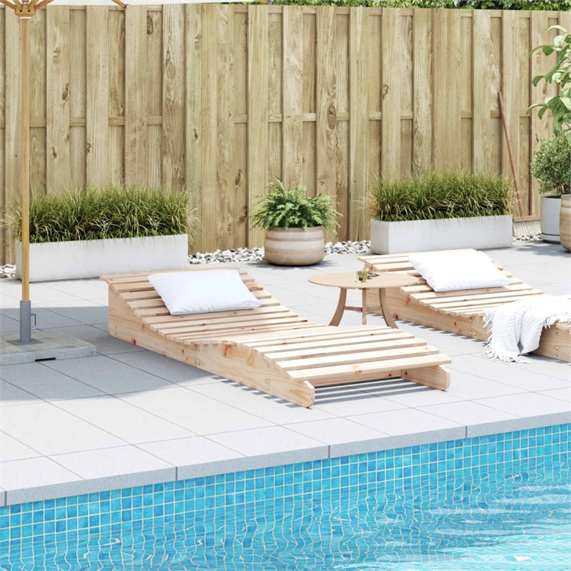 vidaXL Solid Pine Wood Sun Lounger Large in Natural Pine
