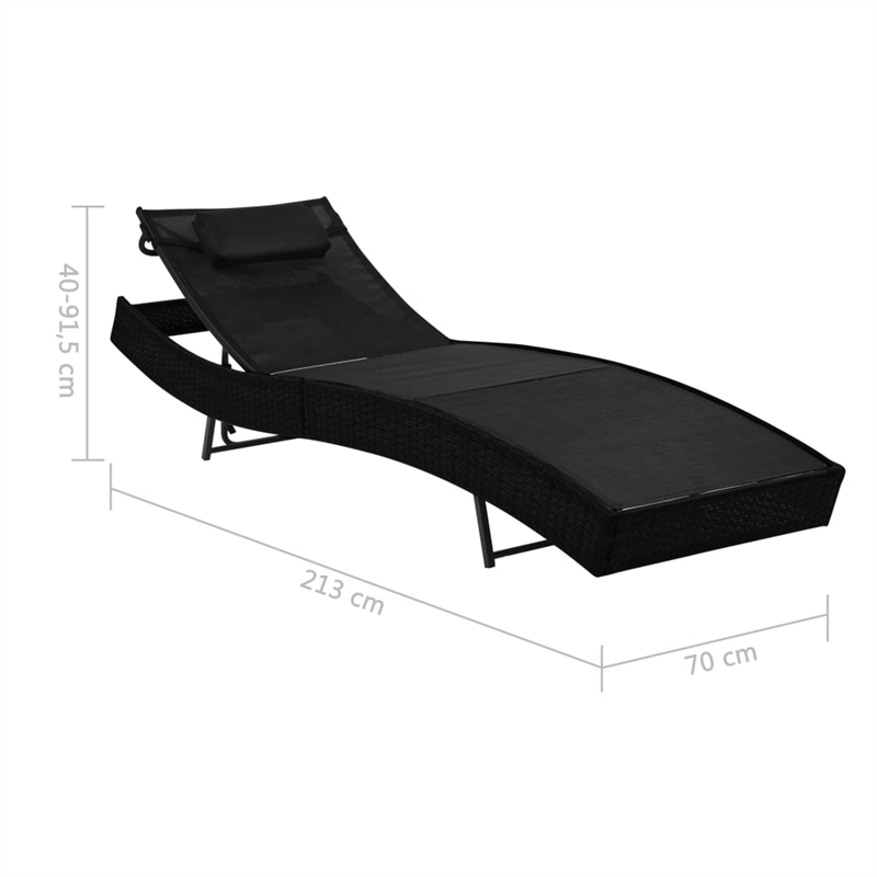 vidaXL Poly Rattan StandardSunlounger in Black