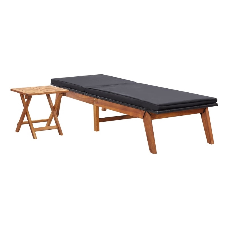 vidaXL PE Rattan & Acacia Sunlounger Set of 2 Large in Black & Brown
