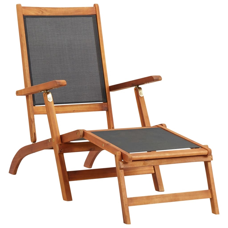 vidaXL Acacia Wood Deck Chair Standard Ergonomic in Black