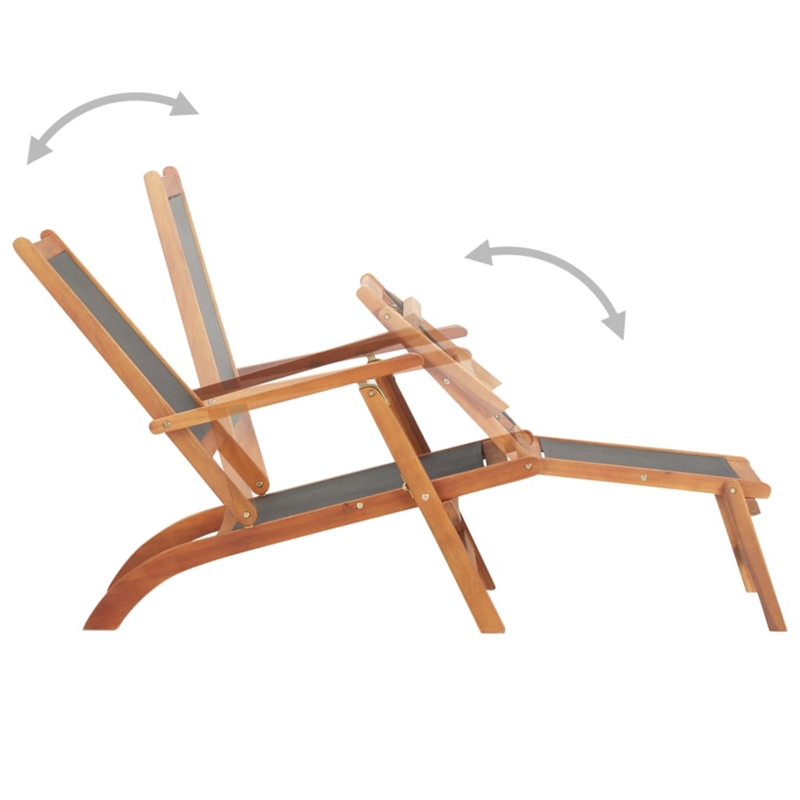 vidaXL Acacia Wood Deck Chair Standard Ergonomic in Black