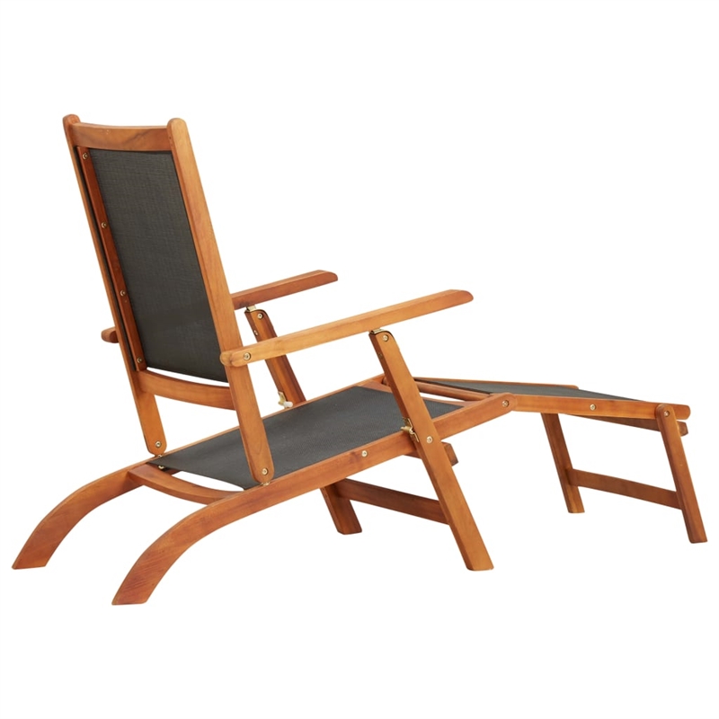 vidaXL Acacia Wood Deck Chair Standard Ergonomic in Black