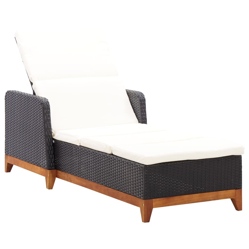 vidaXL Poly Rattan Sun Lounger Large Adjustable Armrests in Black