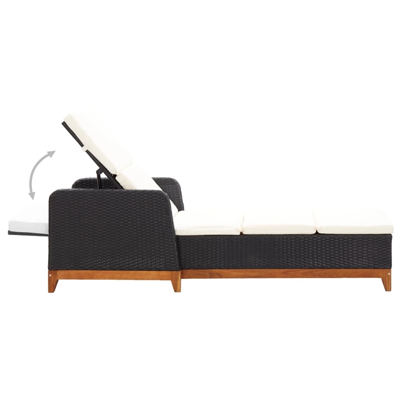 vidaXL Poly Rattan Sun Lounger Large Adjustable Armrests in Black