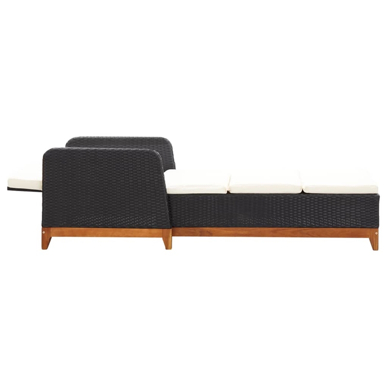 vidaXL Poly Rattan Sun Lounger Large Adjustable Armrests in Black