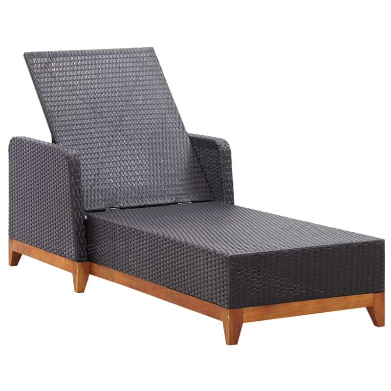 vidaXL Poly Rattan Sun Lounger Large Adjustable Armrests in Black