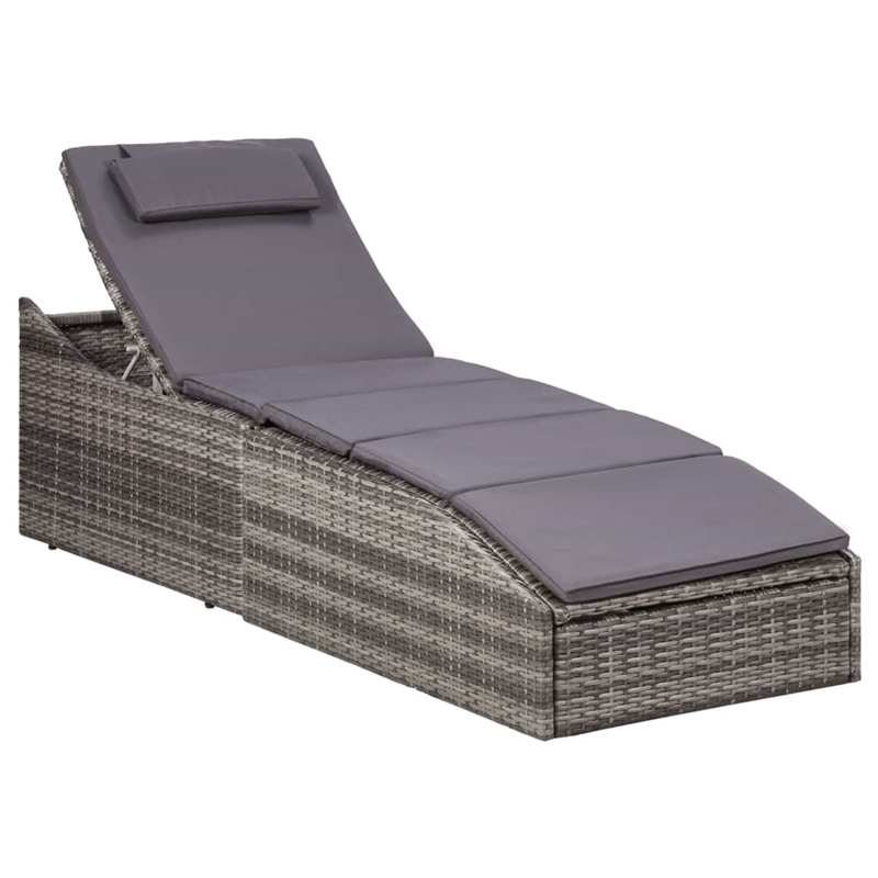 vidaXL Rattan Sunbed with Cushion in Gray & Dark Gray