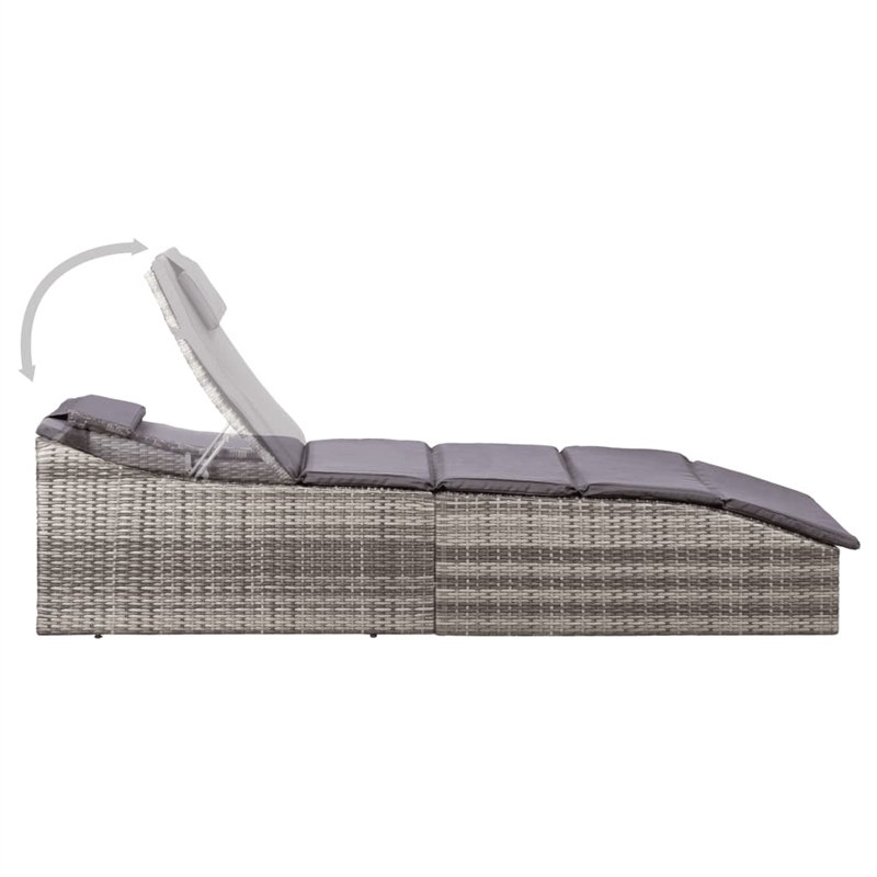 vidaXL Rattan Sunbed with Cushion in Gray & Dark Gray