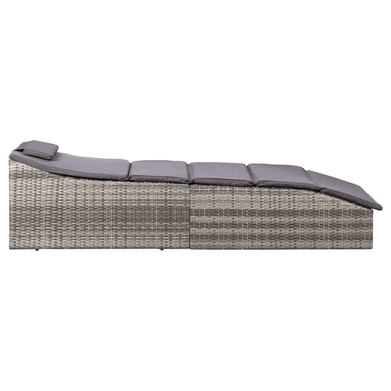 vidaXL Rattan Sunbed with Cushion in Gray & Dark Gray