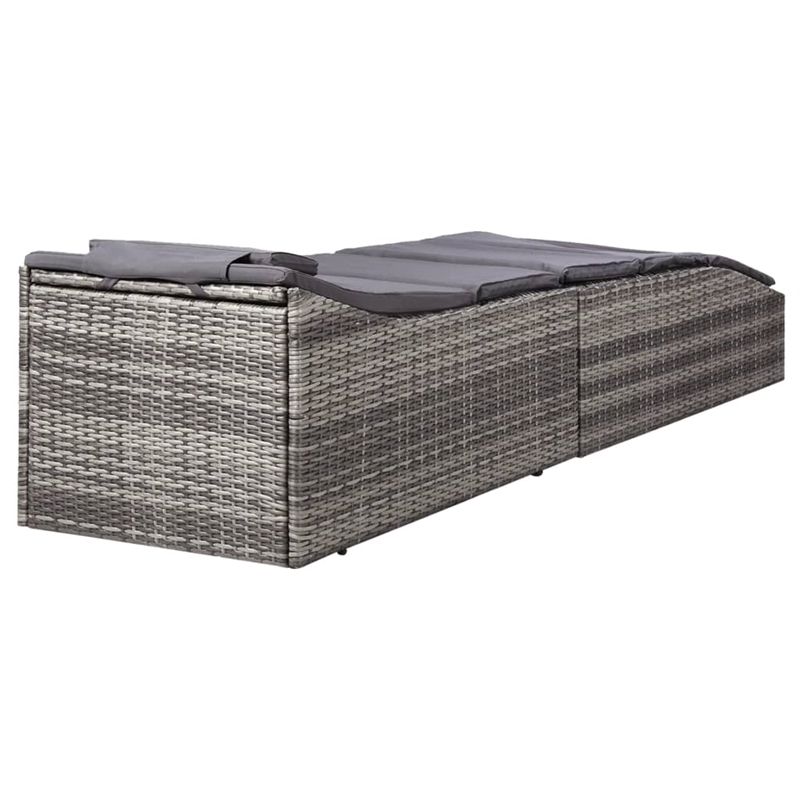 vidaXL Rattan Sunbed with Cushion in Gray & Dark Gray