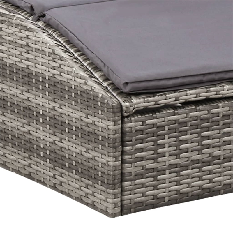 vidaXL Rattan Sunbed with Cushion in Gray & Dark Gray