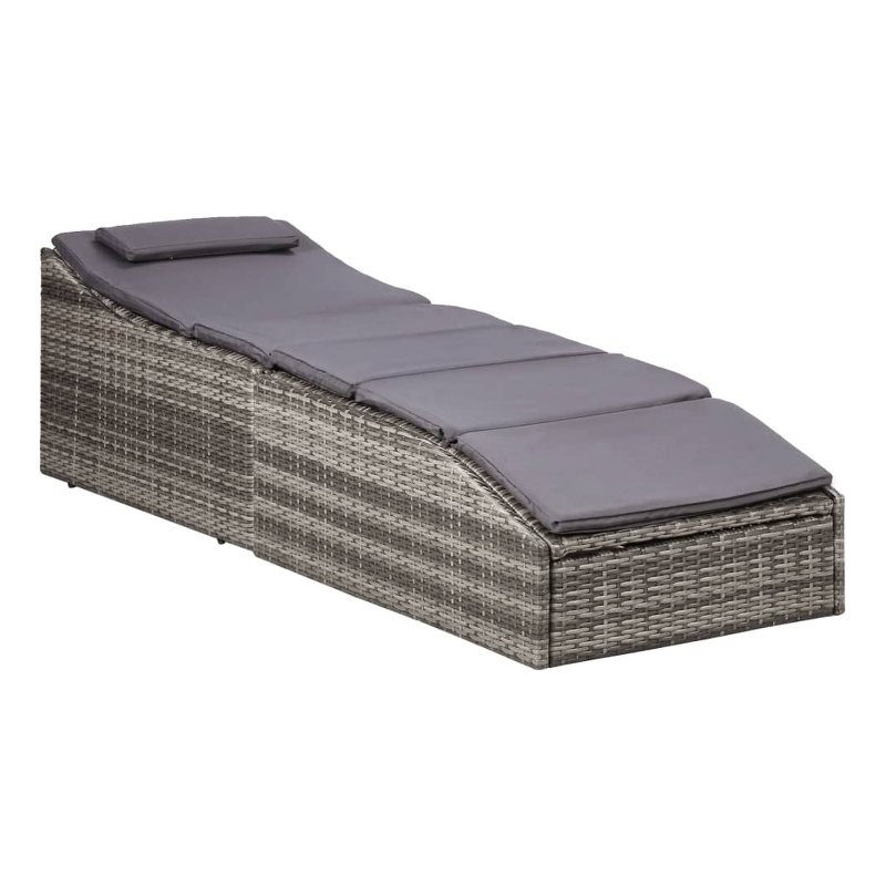 vidaXL Rattan Sunbed with Cushion in Gray & Dark Gray
