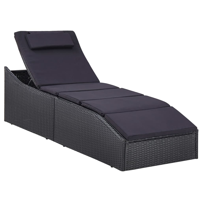 vidaXL Poly Rattan & Steel Sunbed Standard with Cushion in Black
