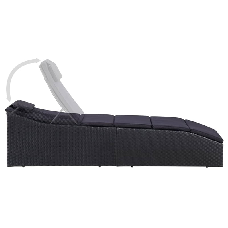 vidaXL Poly Rattan & Steel Sunbed Standard with Cushion in Black