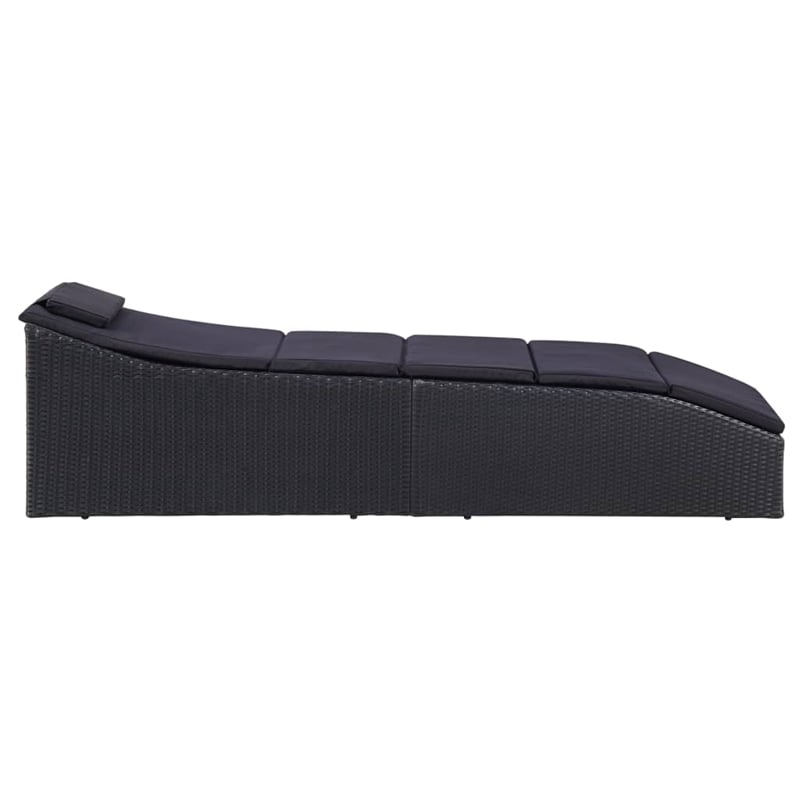 vidaXL Poly Rattan & Steel Sunbed Standard with Cushion in Black