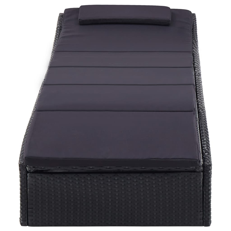 vidaXL Poly Rattan & Steel Sunbed Standard with Cushion in Black