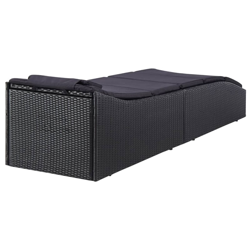 vidaXL Poly Rattan & Steel Sunbed Standard with Cushion in Black