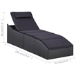 vidaXL Poly Rattan & Steel Sunbed Standard with Cushion in Black