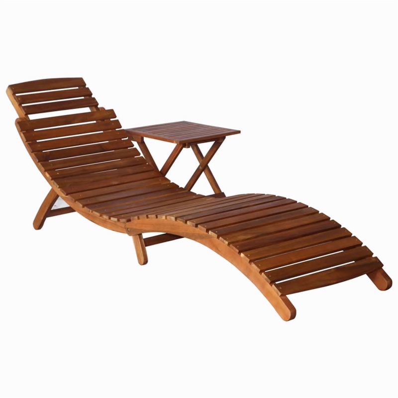 vidaXL Solid Acacia Wood Sunlounger with Table Medium Foldable in Brown