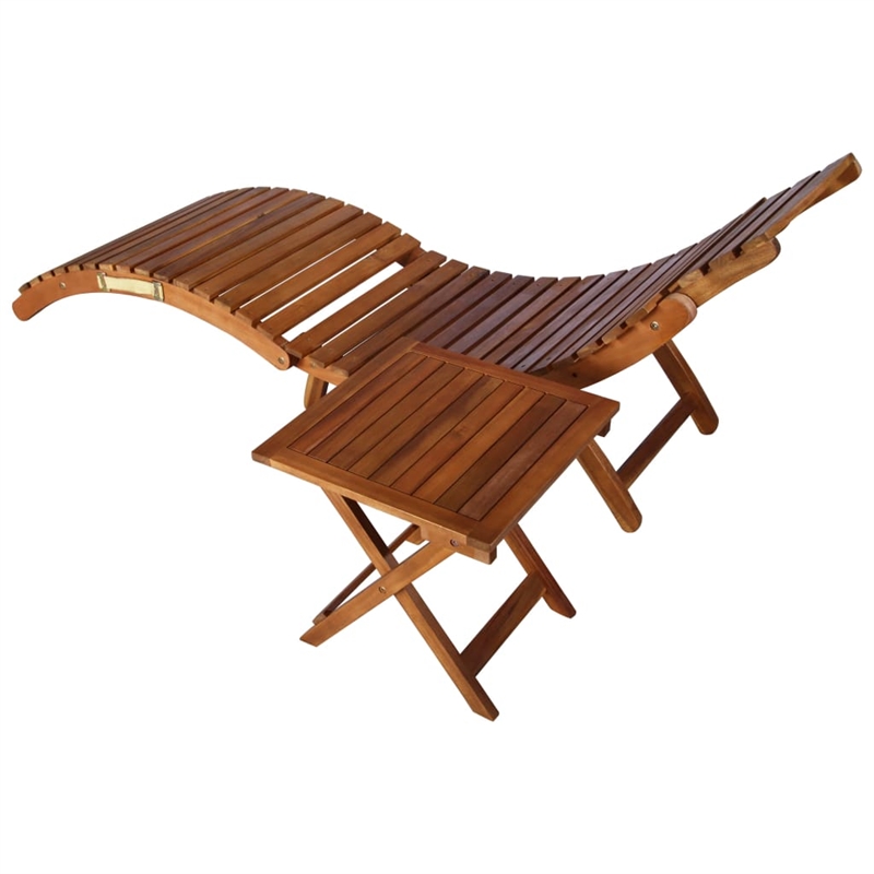 vidaXL Solid Acacia Wood Sunlounger with Table Medium Foldable in Brown