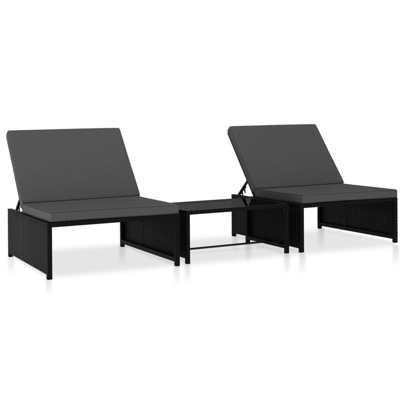 vidaXL Reclining Garden Chair in Black (Set of 3)