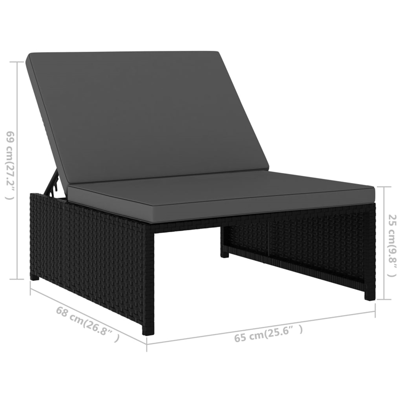 vidaXL Reclining Garden Chair in Black (Set of 3)