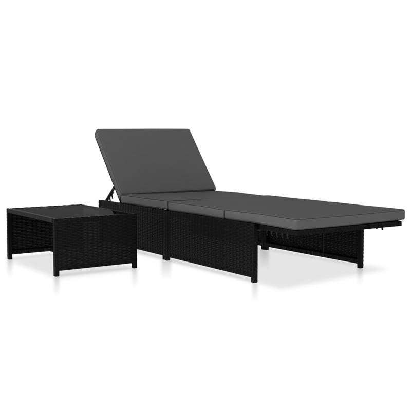 vidaXL Reclining Garden Chair in Black (Set of 3)