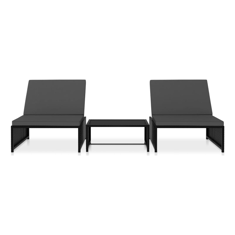 vidaXL Reclining Garden Chair in Black (Set of 3)