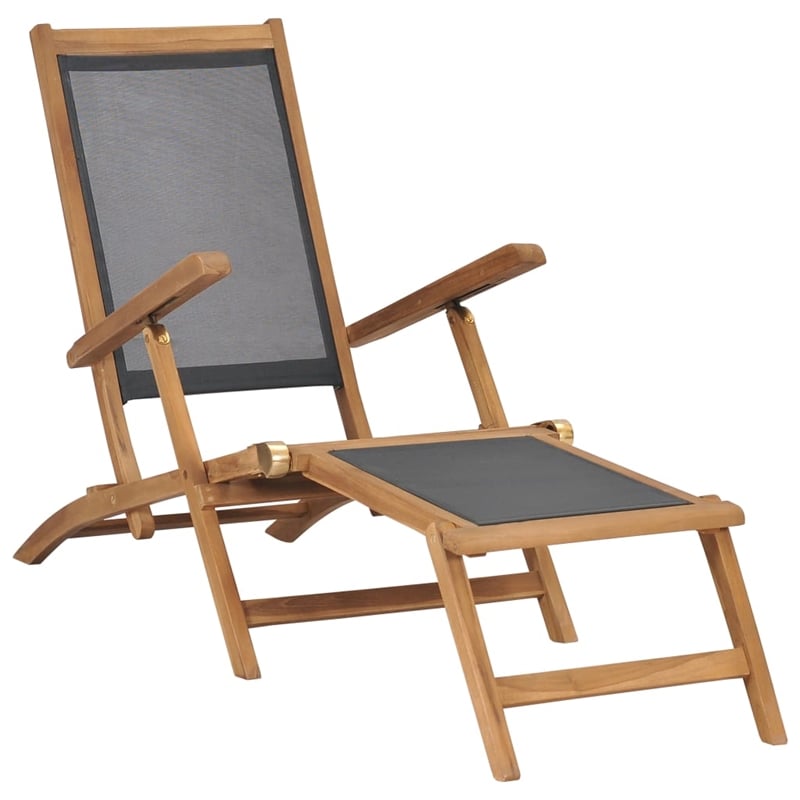vidaXL Solid Teak Wood Deck Chair in Black