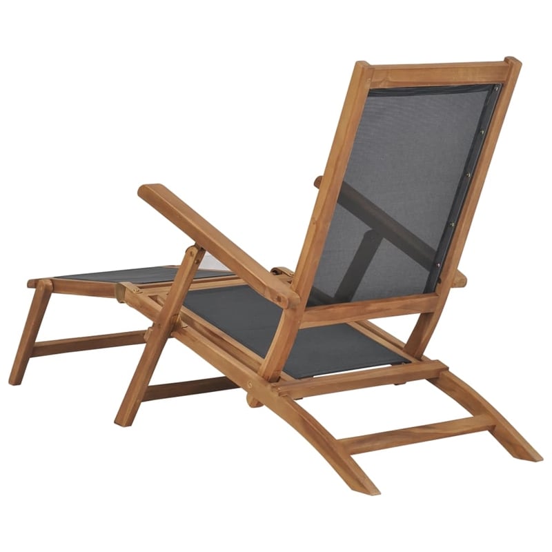vidaXL Solid Teak Wood Deck Chair in Black