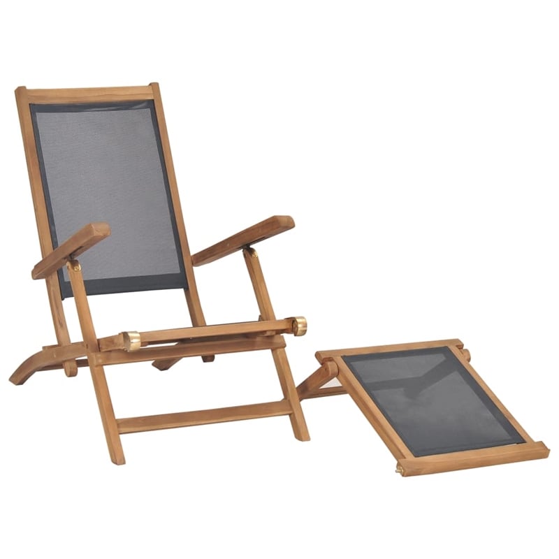 vidaXL Solid Teak Wood Deck Chair in Black