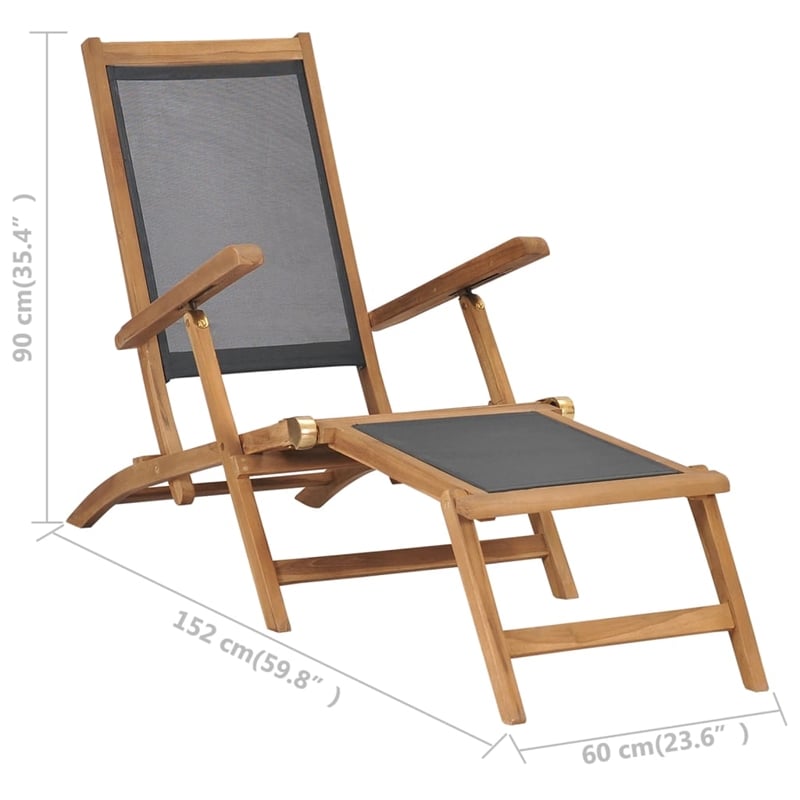 vidaXL Solid Teak Wood Deck Chair in Black
