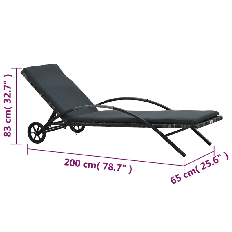 vidaXL PE Rattan Sun Lounger Extra Long in Anthracite