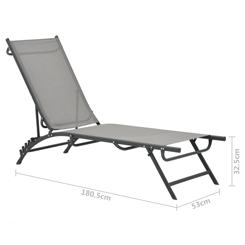 vidaXL Steel & Textilene Sun Lounger Adjustable Armrests in Gray